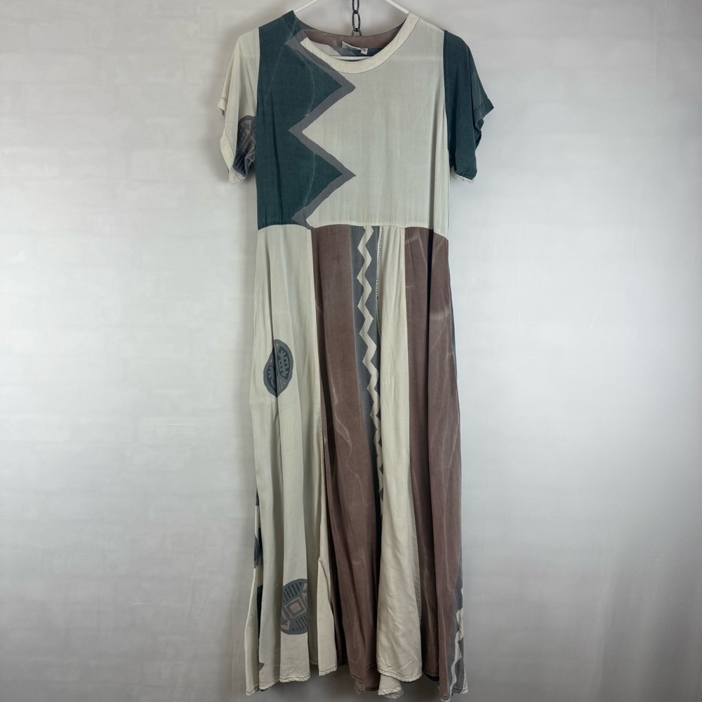 Vintage Hary Dary Bold‎ Zigzag Motif Maxi Dress Size Small Women’s Gray Tribal